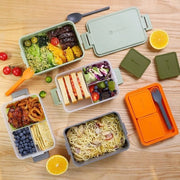 Lunch Box per Adulti con 3 Compartimenti e Contenitore Salsa - Microonde e Lavastoviglie - Senza BPA - Arancione