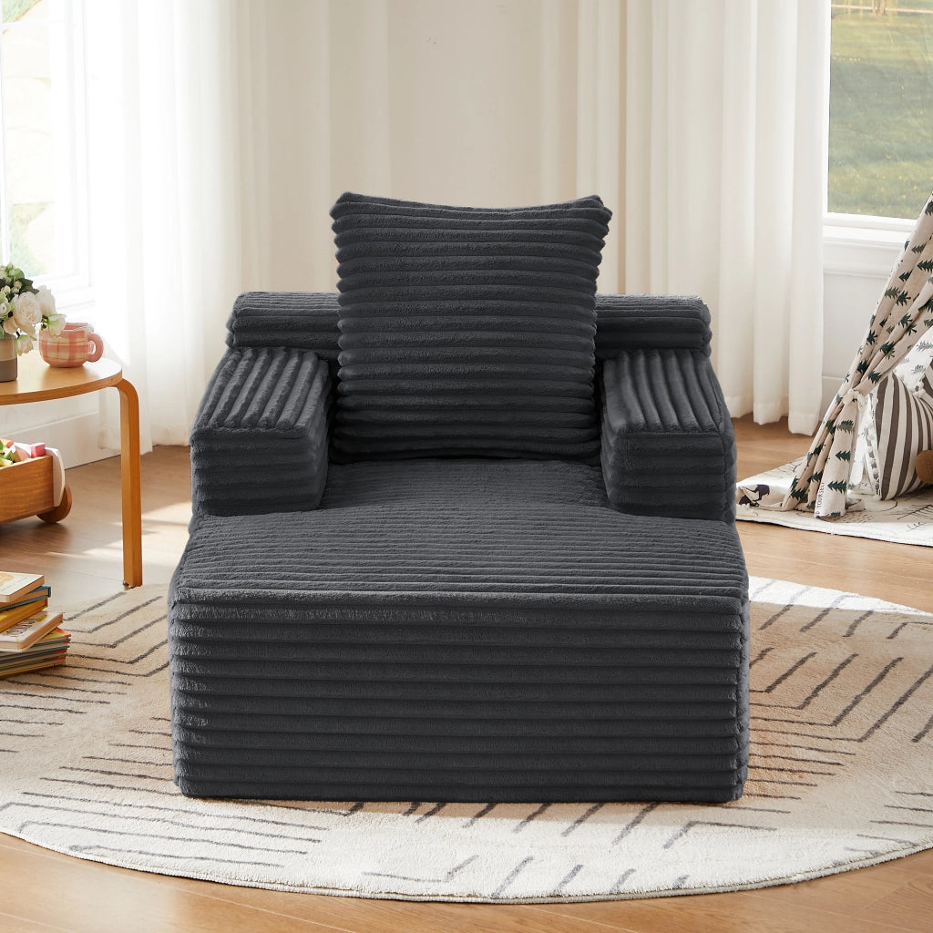 Méridienne relax con funzione letto e imbottitura in schiuma ad alta densità in velluto a coste grigio scuro