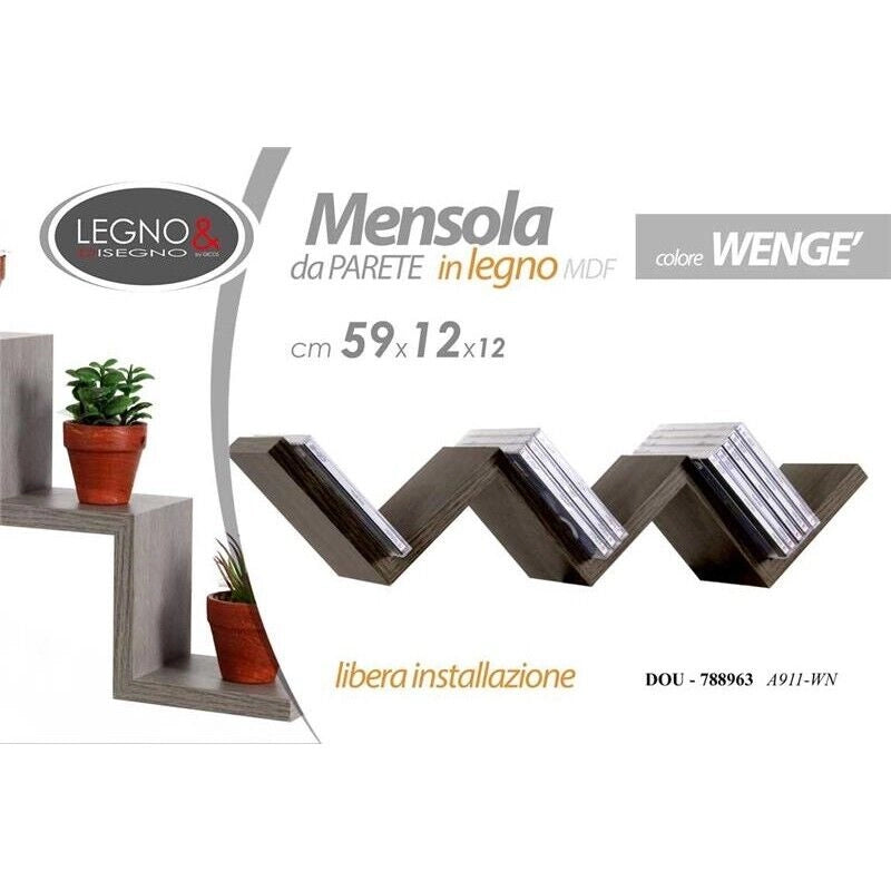 MAURY'S MENSOLA ZIG ZAG DIMENSIONI 59X12X12 CM IN COLORE WENGÈ