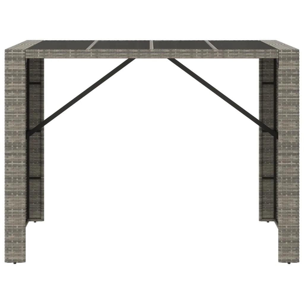 Tavolo da Bar con Piano in Vetro Grigio 145x80x110cm Polyrattan 362598
