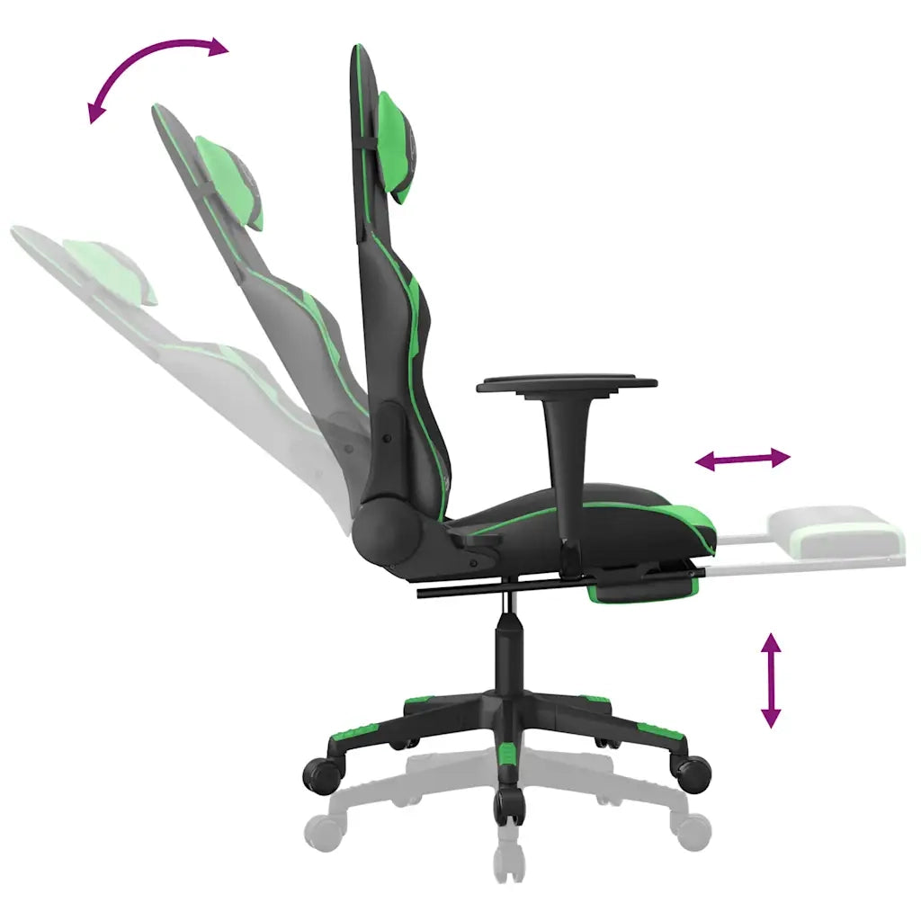 Sedia da Gaming | Sedia da e-sports Massaggio Poggiapiedi Nero e Verde Similpelle