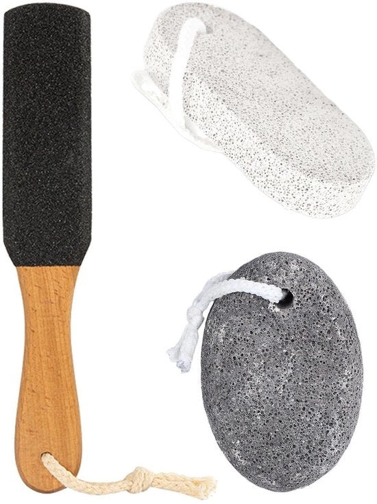 Set di 3 Strumenti per la Curazione dei Piedi con Pietra Piumata e Legno