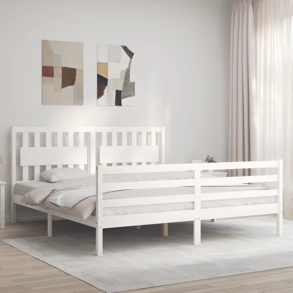 Giroletto Testiera Bianco Super King Size-Struttura Letto in Legno Massello 442263