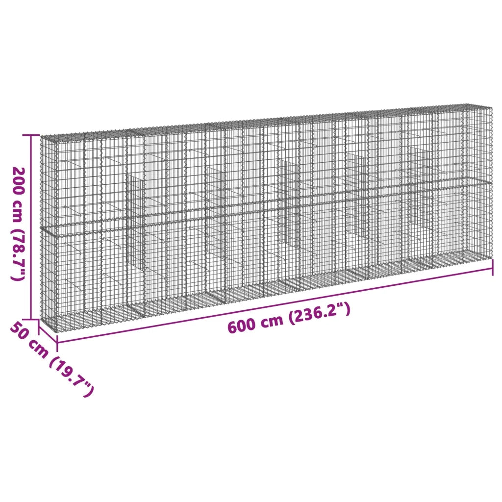Cesto Gabbione con Copertura 600x50x200 cm in Ferro Zincato 3295171