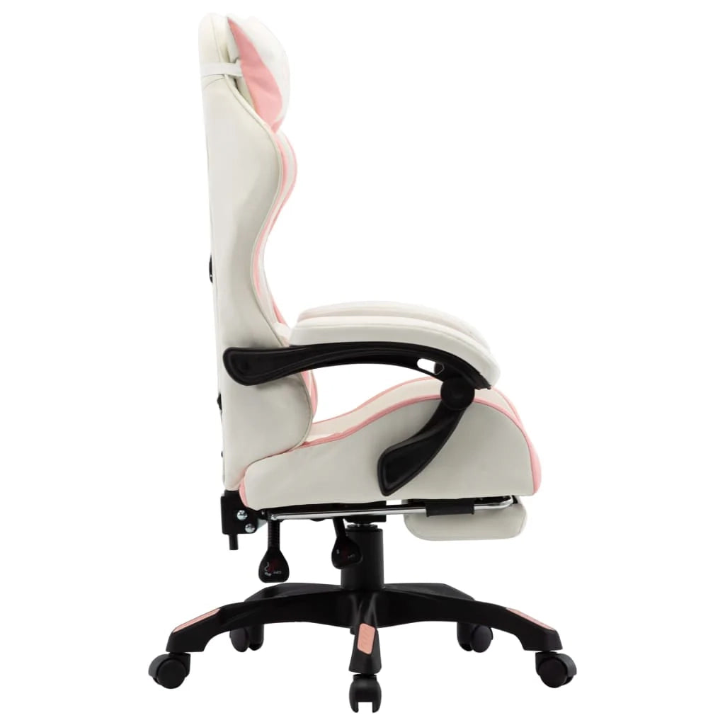 Sedia girevole da ufficio sedia da computer sedia da gioco con poggiapiedi rosa e similpelle rosa 02_0024224