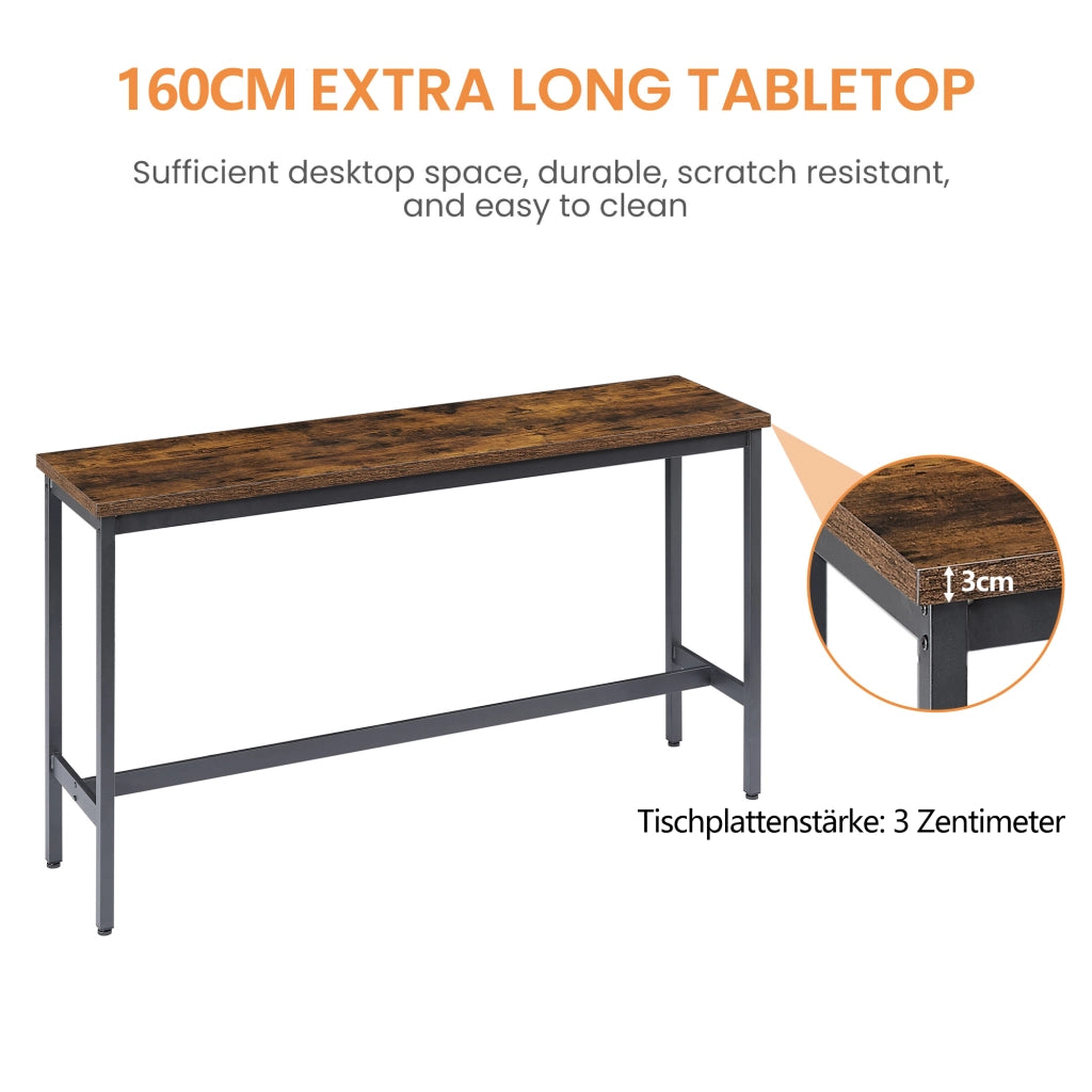 TAVOLO BAR 160x40 cm con 3 sgabelli, marrone rustico e nero