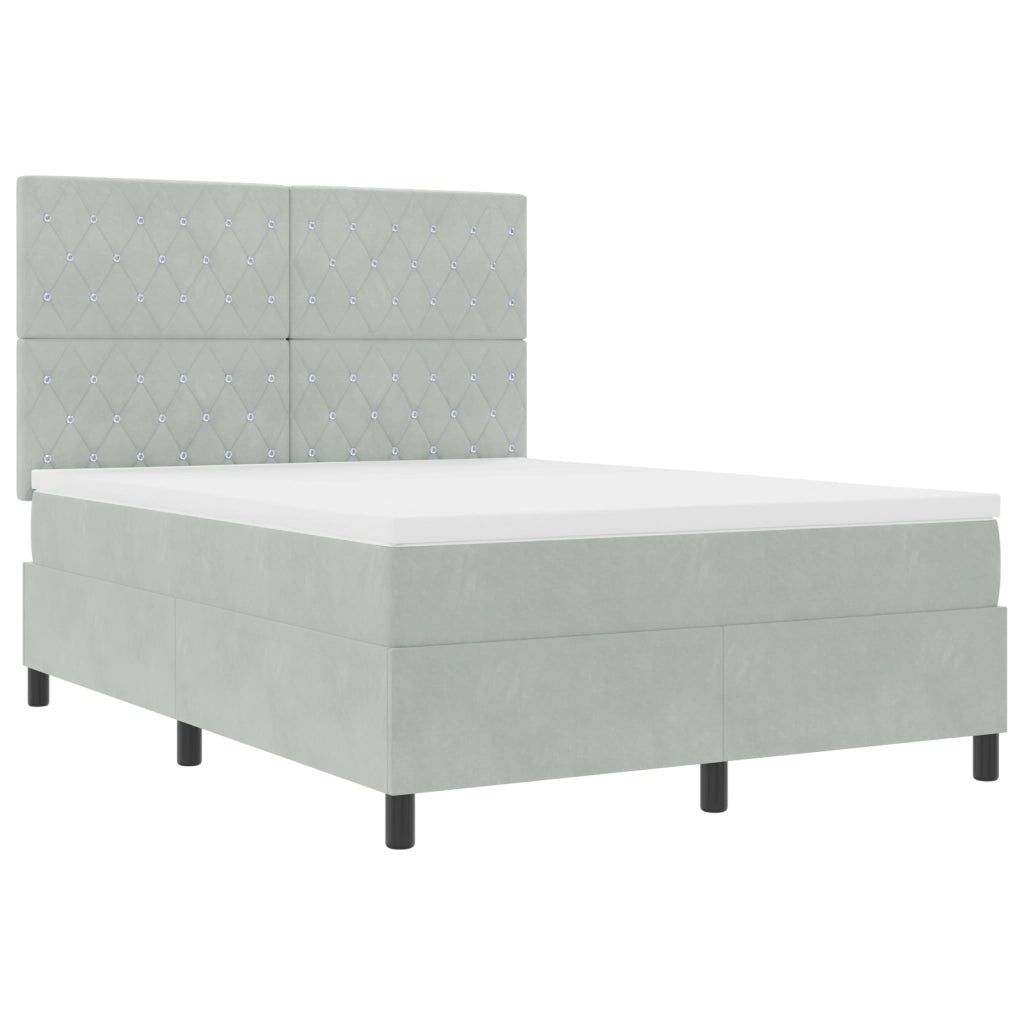 letto a box spring  con materasso grigio chiaro 140x200 cm in velluto