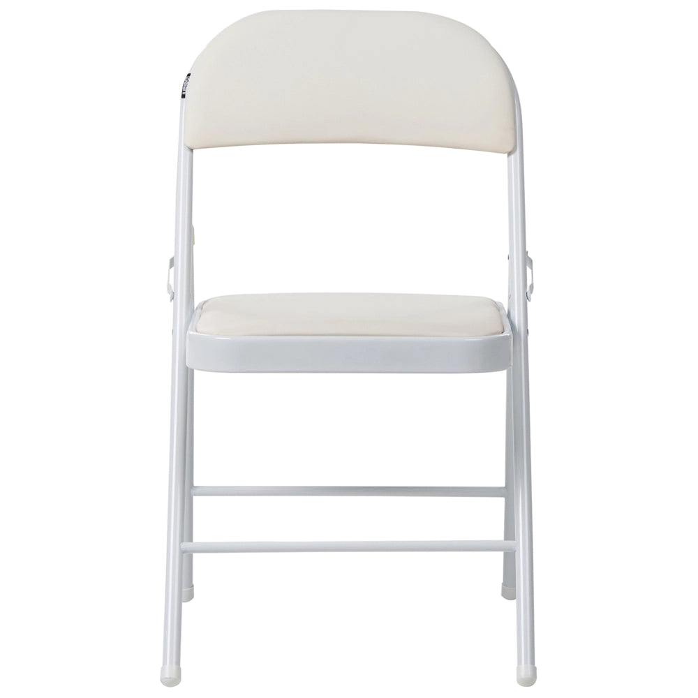 Set di 4 sedie pieghevoli con struttura in metallo color bianco e seduta e schienale imbottiti in tessuto PU Sedili ribaltabili
