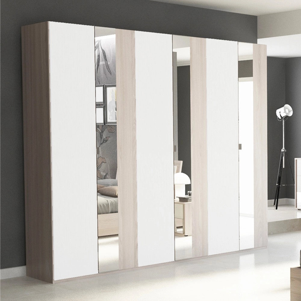 Camera da letto con armadio ante battenti con specchi Denise colore bianco olmo