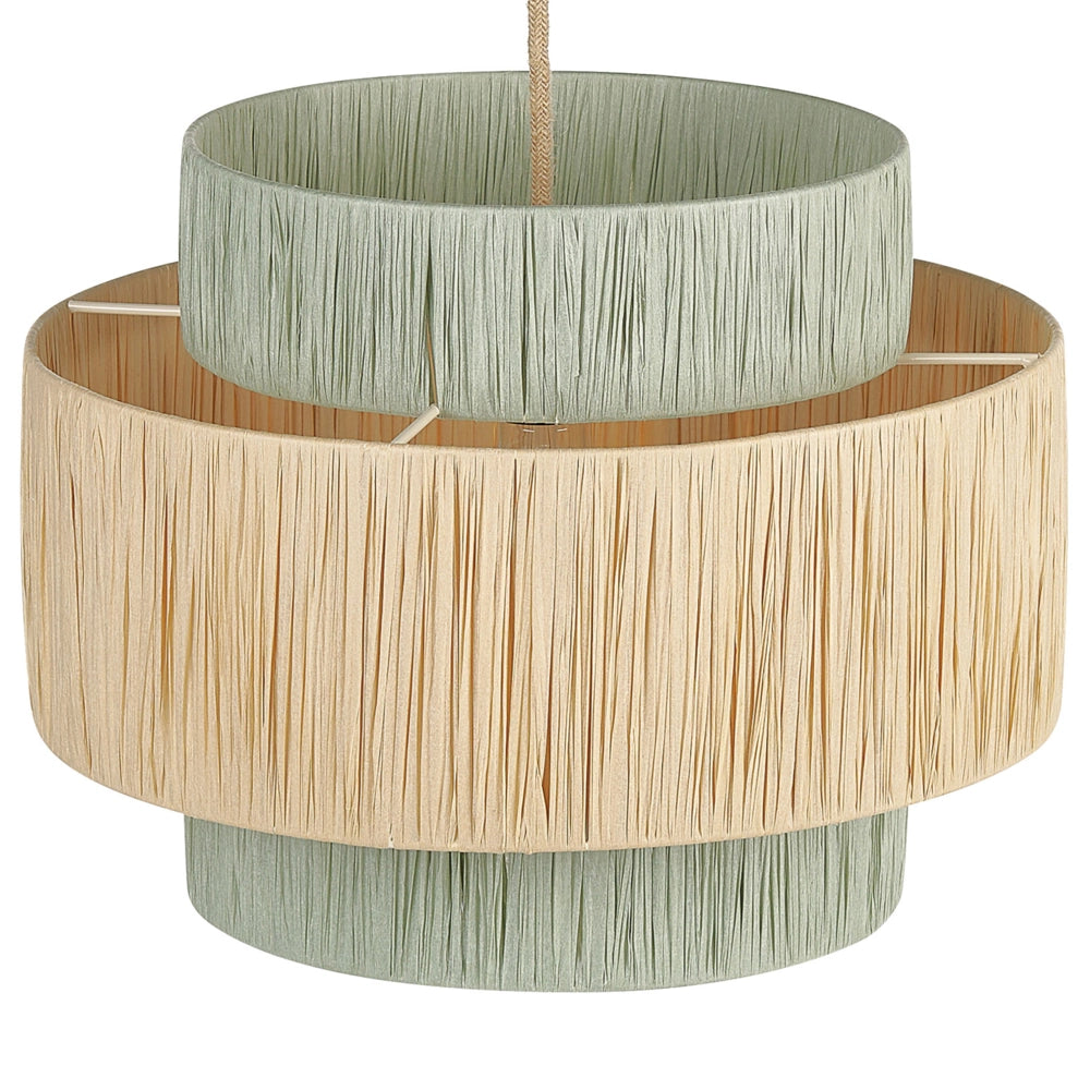 Lampada a sospensione con paralume in carta naturale e verde Japandi in stile naturale con cavo di iuta