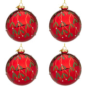 Palline di Natale in Vetro Rosse con Decorazione Verde Blade Diametro: 100 mm