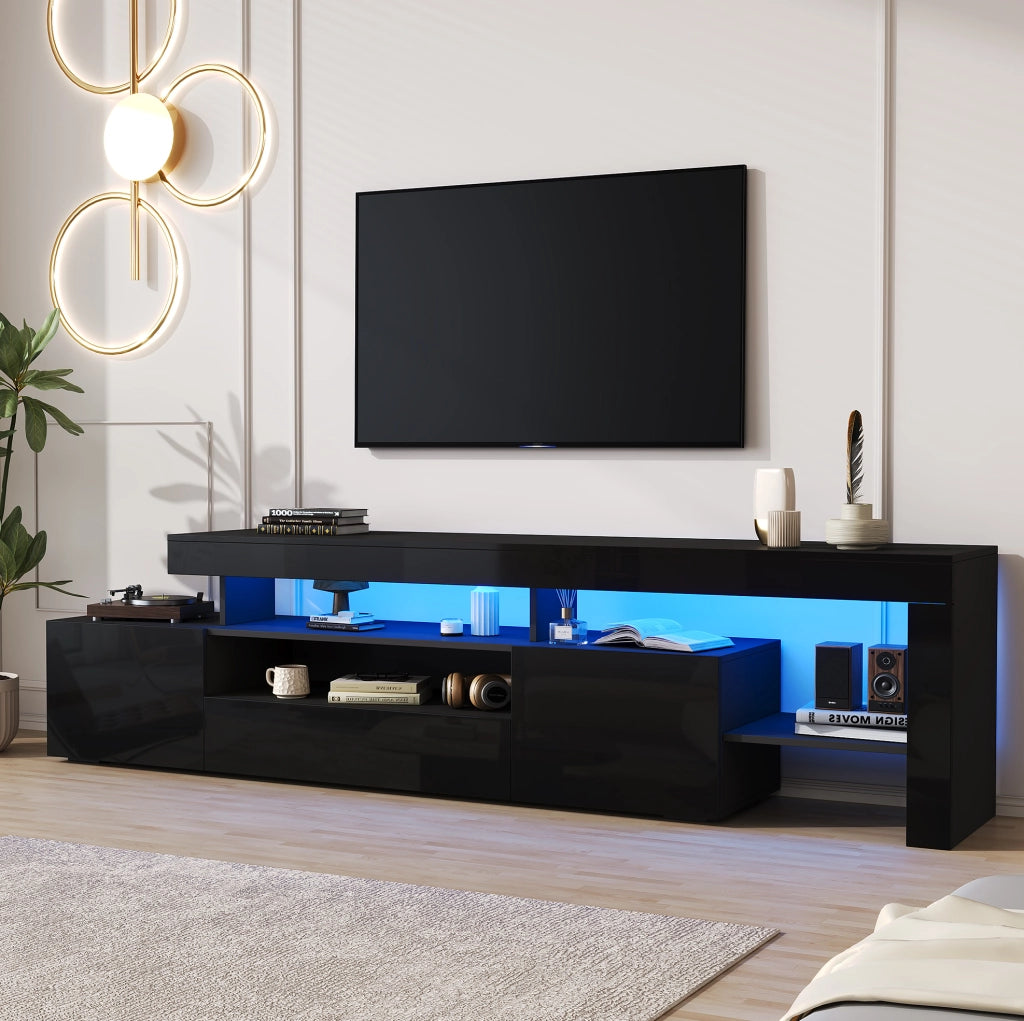 MOBILE TV con LED 192x37x53 cm Nero in Truciolare con 3 ante