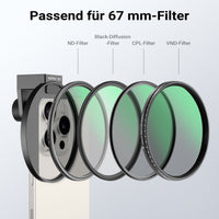 Portafiltro per smartphone, supporta filtri fotografici diffusione ND polarizzatore da 67 mm, attacco cold shoe per LED e microfono, accessorio per fotografia con cellulare