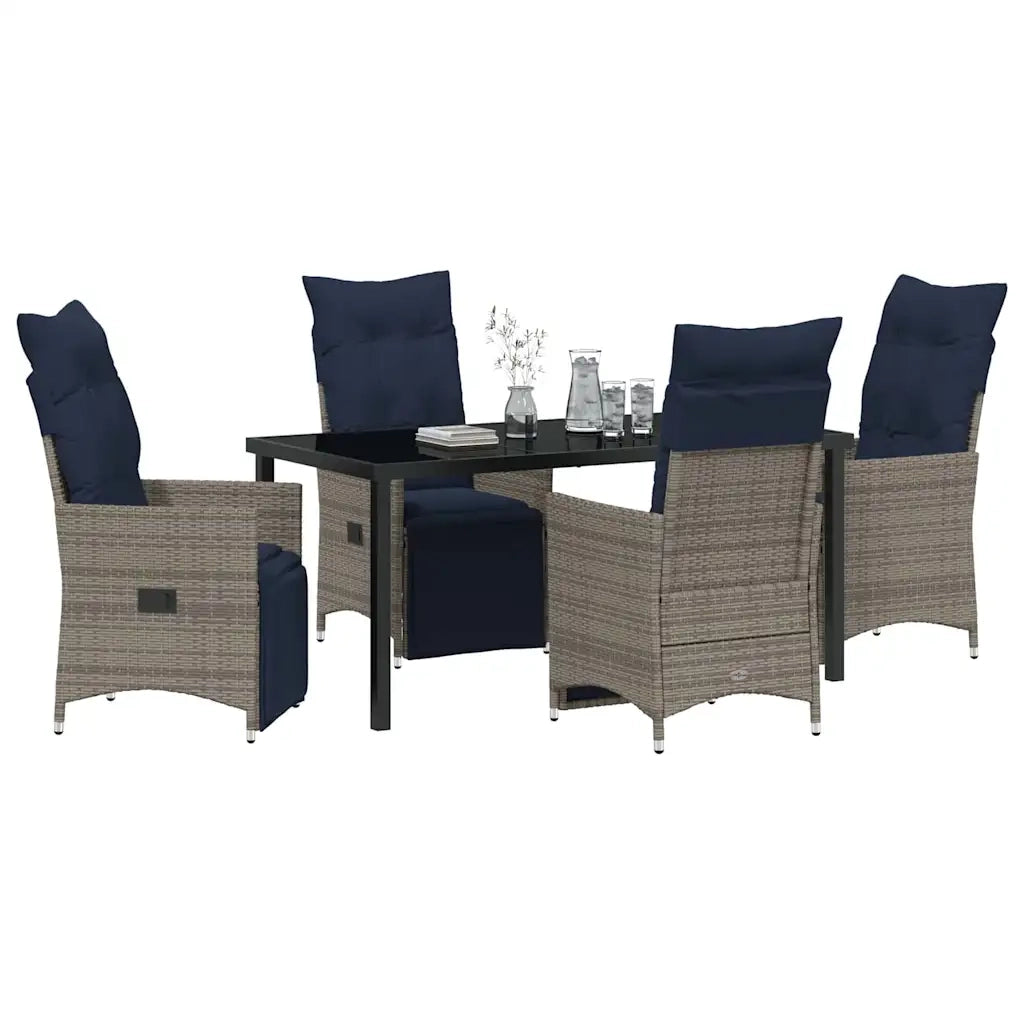 Set di tavolo e sedie con cuscino 5 pcs Grigio Rattan in PE