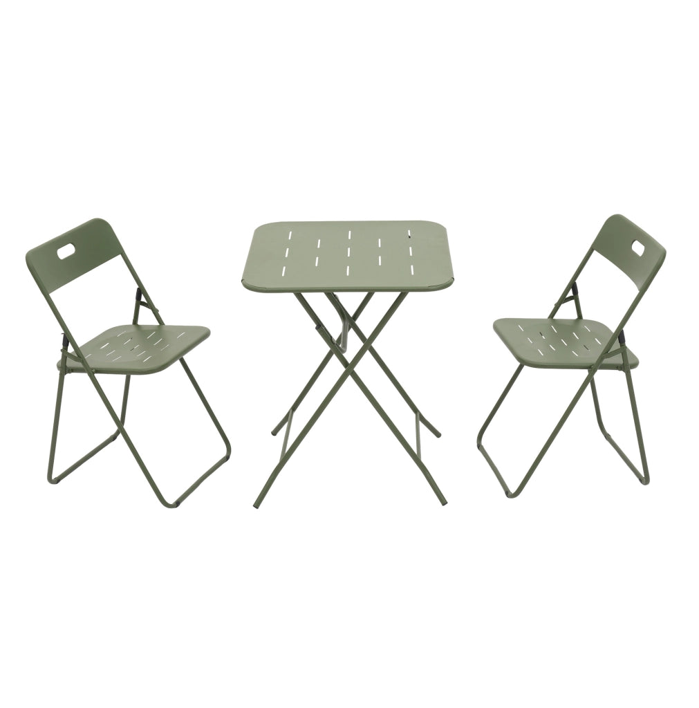 Set bistrot da giardino 60x60x73 cm; pieghevole 3 pezzi per 2 persone; acciaio verde