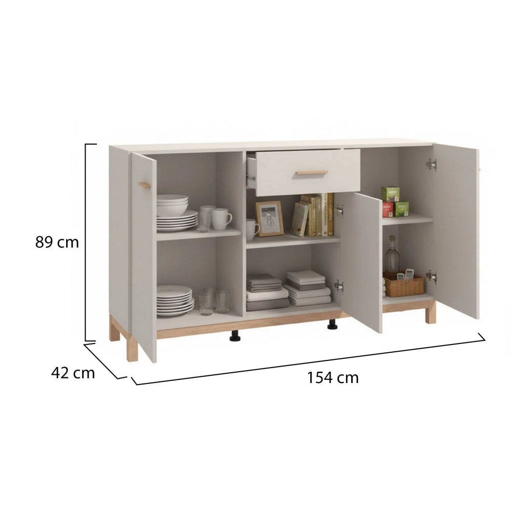 Madia Pianico, Credenza 3 Ripiani, 154x41.5x89h cm Bianco Crema