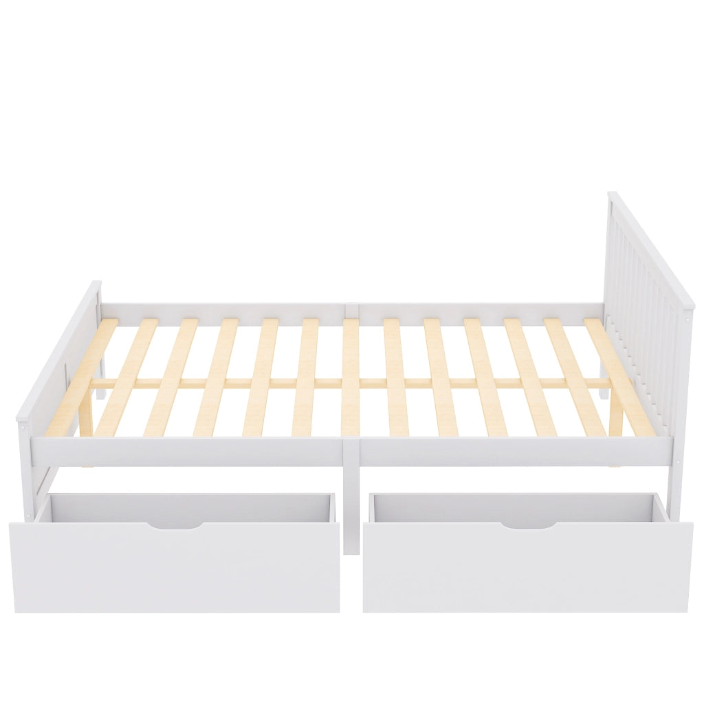 Letto Matrimoniale 140x200 cm con 2 Cassetti; Struttura in Legno; Bianco