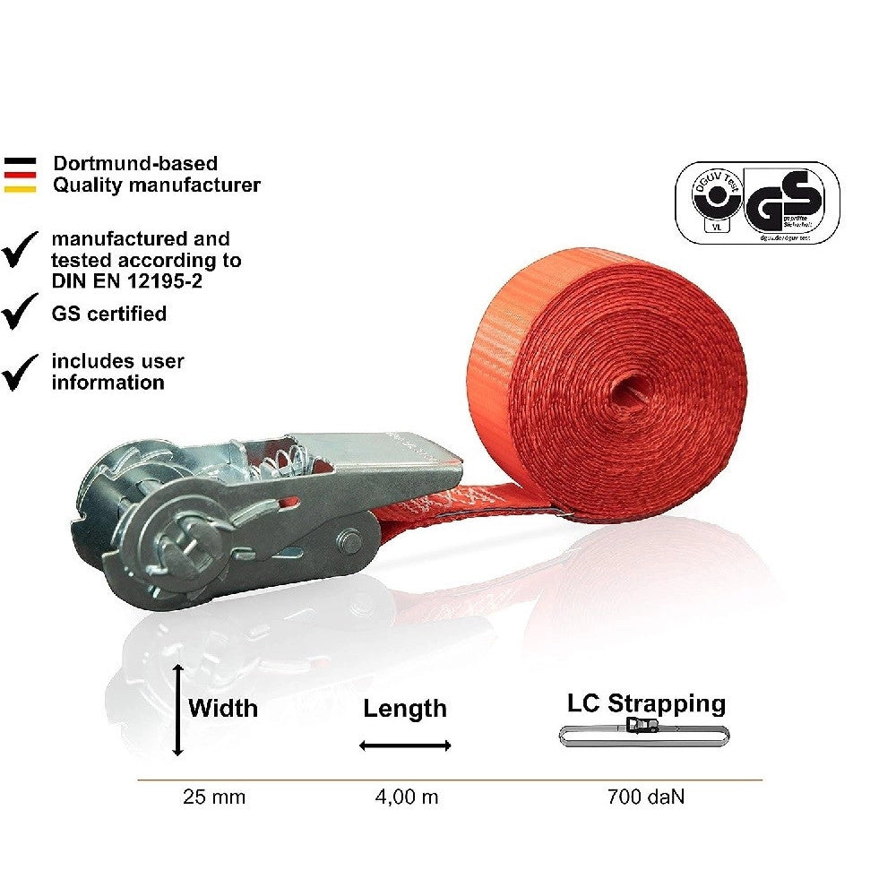 Trade Shop - Cinghia A Cricchetto Monoblocco 500 Dan Lunghezza 4metri Rosso X 25mm Max 500kg -