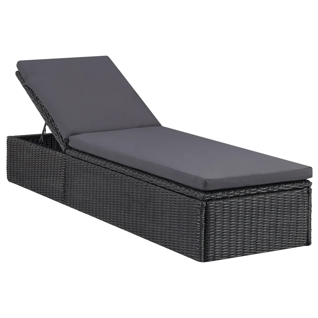 Lettino Prendisole in Polyrattan Nero e Grigio Scuro cod mxl 23065