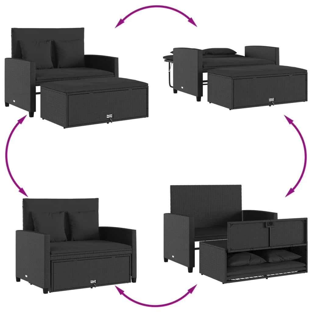 Divano da Giardino con Cuscini a 2 Posti Nero in Polyrattan 365132
