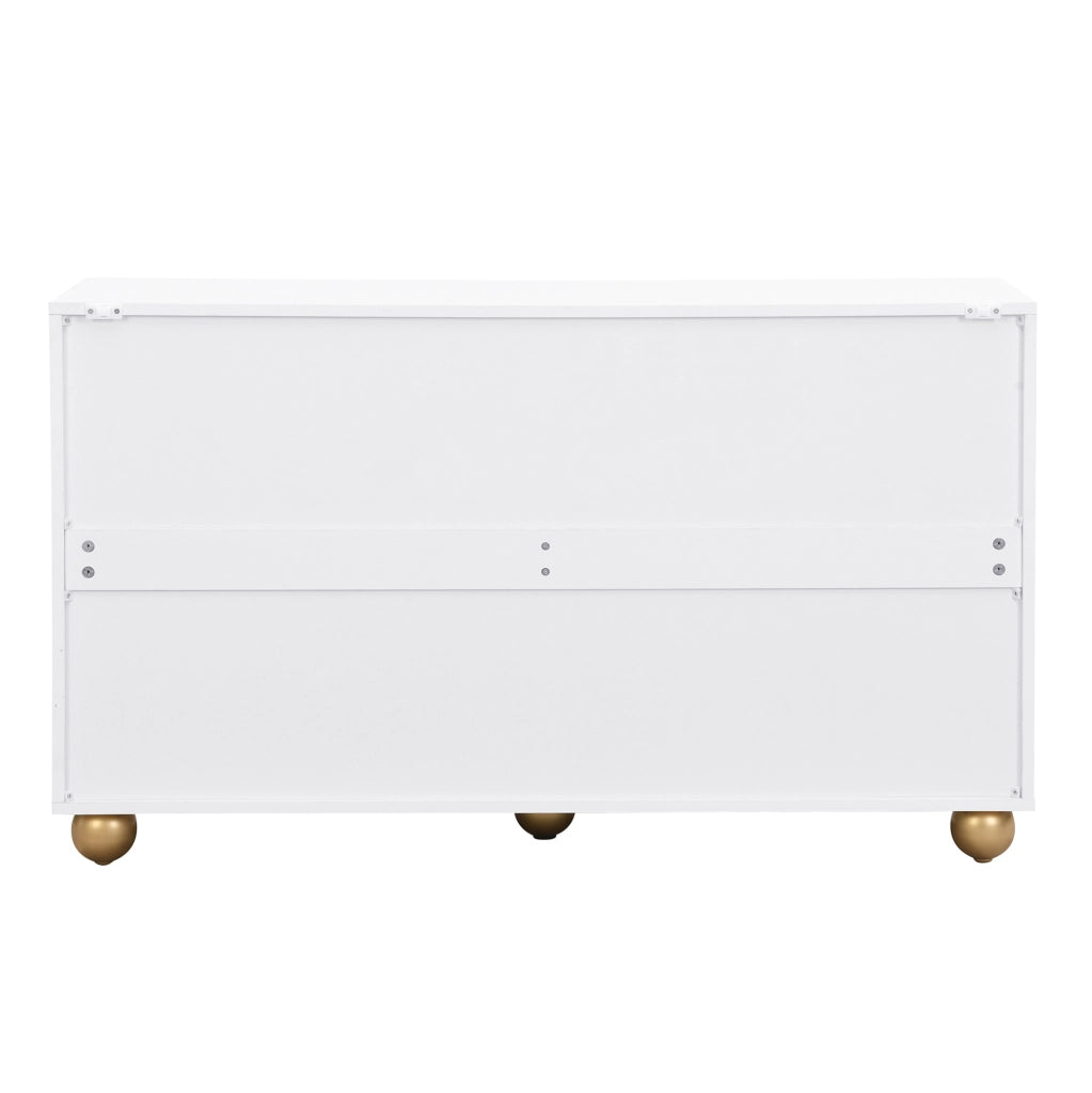 Sideboard 120x35x71.5 cm con 4 ante; ripiani regolabili e dettagli dorati; MDF bianco
