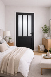 Blocco porta officina Vetro satinato nero H204 x L83 Dimensioni tavolo spingendo a destra + maniglia
