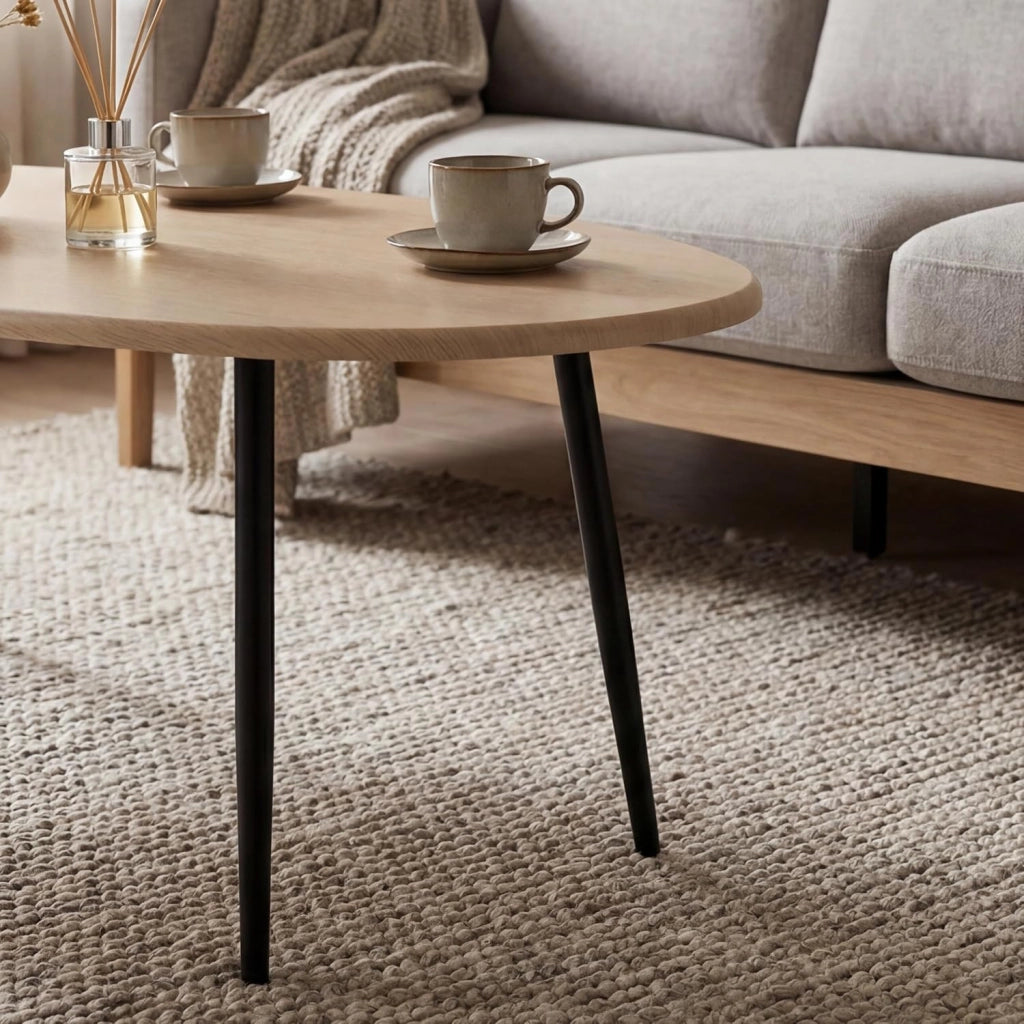 Tavolino da Caffè Mid-Century Moderno, Tavolino d'Accento Ovale Irregolare con Gambe in Metallo, Tavolino Compatto per Soggiorno, Ufficio Domestico, Angolo Lettura, Facile da Montare (Naturale)