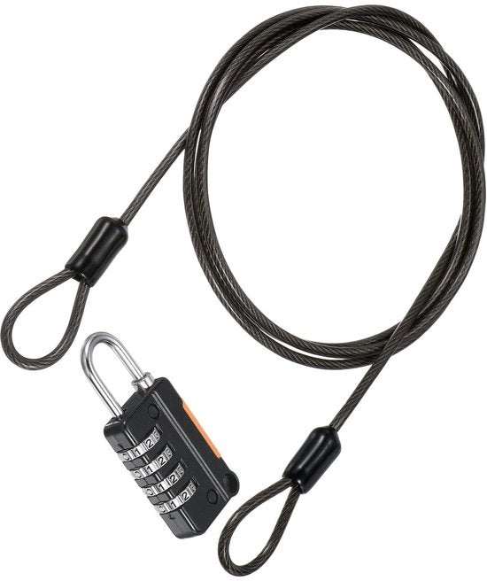 Cavo di sicurezza con combinazione a 4 cifre - Cavo di sicurezza rivestito - Cavo flessibile - Cavo con anello di aggancio doppio - Costruzione in acciaio di alta qualità - Duraturo per bagagli da viaggio