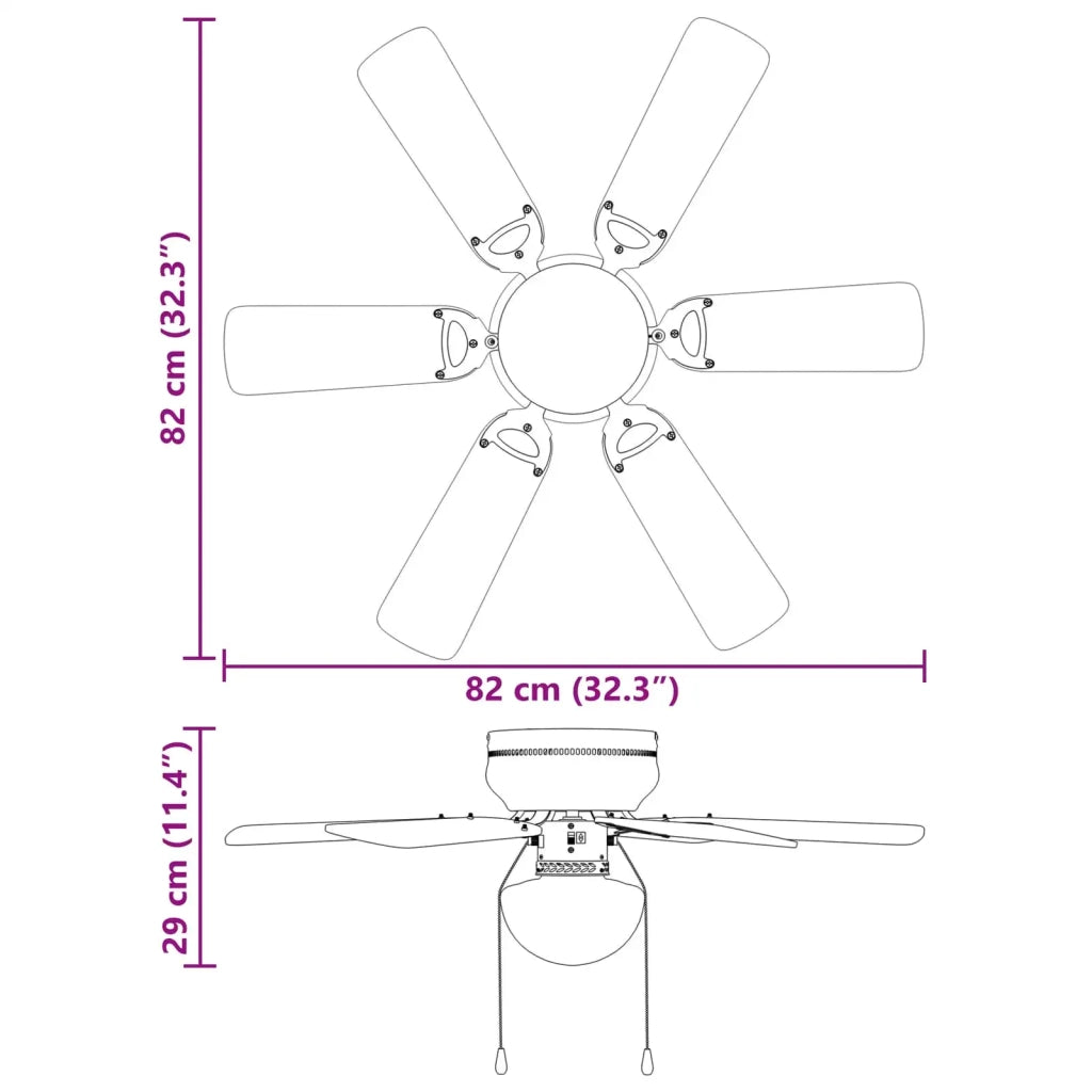 Ventilatore da soffitto con luce Ø 82 cm Nero 42035662