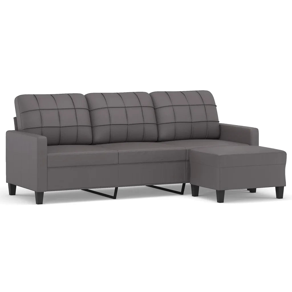 Divano a 3 Posti con Poggiapiedi grigio 180 cm in Similpellecod mxl 95017
