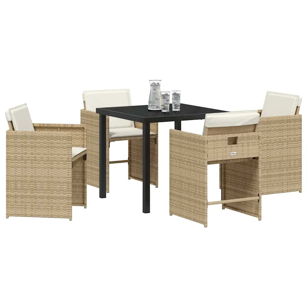 Set da Pranzo per Giardino con cuscino 5 pcs Beige polyrattan