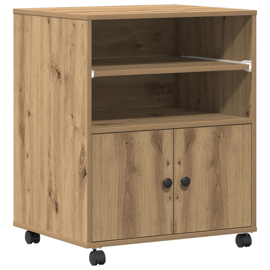Supporto per Stampante con Ruote Rovere Artigianale 60x48x74 cm