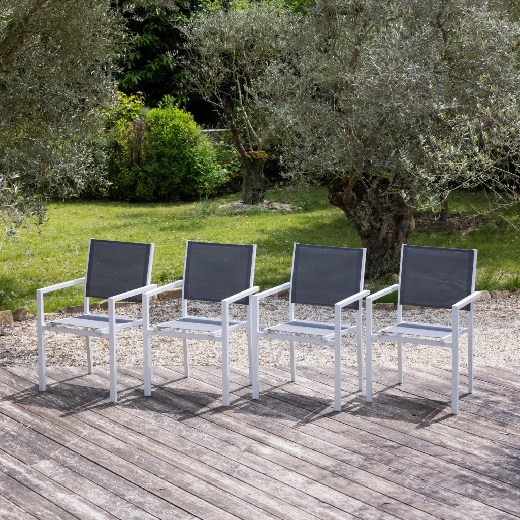 Set di 4 sedie in alluminio bianco - textilene grigio