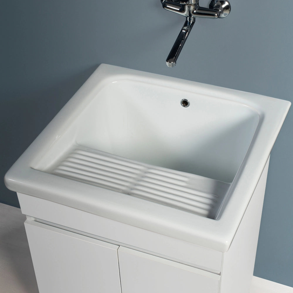 Mobile lavatoio 61x50 cm bianco opaco con vasca in ceramica e strofinatoio
