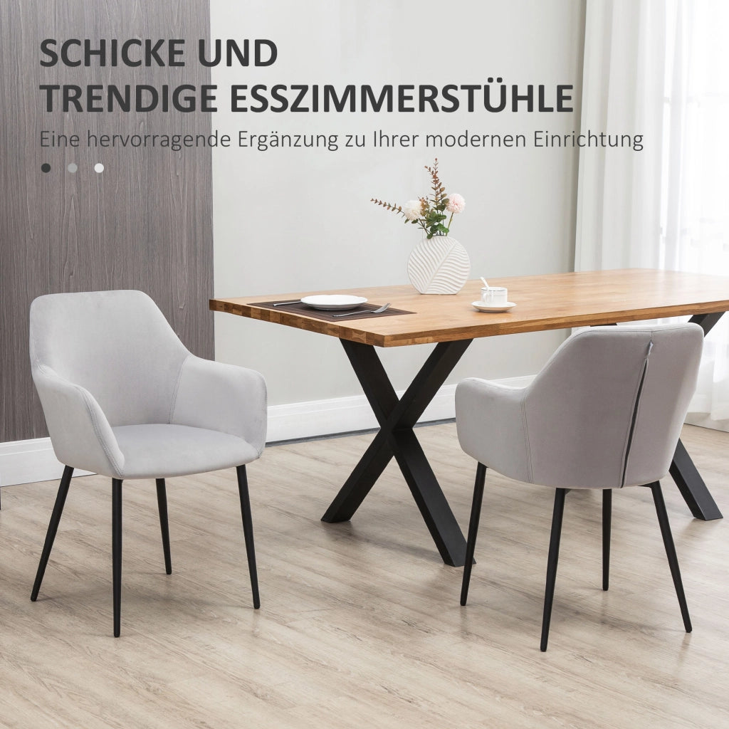 Sedia da pranzo set da 2 con schienale e braccioli imbottiti moderno gambe in acciaio grigio chiaro 54 × 57 × 80 cm