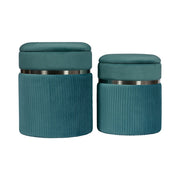 Set di 2 Pouf Contenitore Zora in Velluto Petrolio e Argento