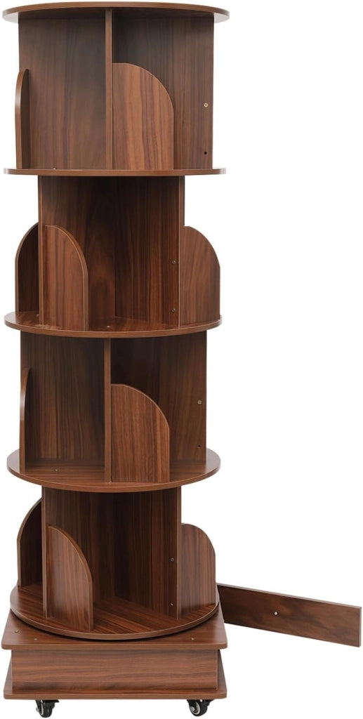 Libreria girevole a 360°, libreria su ruote, libreria a 4 livelli con una capacità di carico fino a 99,21 kg, per soggiorno, balcone, cameretta dei bambini, studio (Burlywood Color)