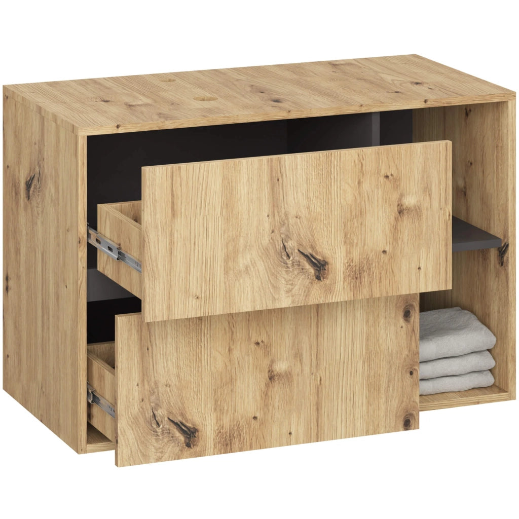 Mobile bagno senza lavabo VAMI sospeso Rovere Artisan, Grigio Grafite 90 cm 2 cassetti 90x45,5x60 cm