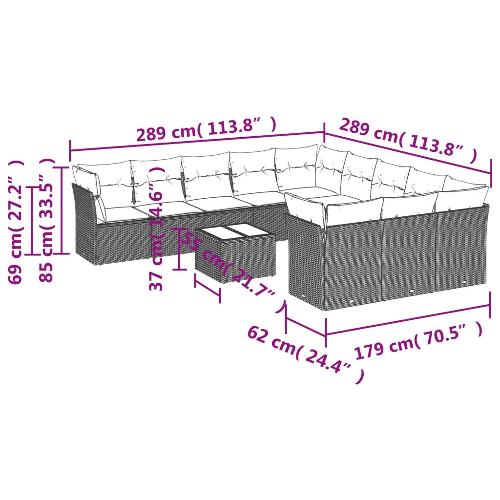 Set Divano Giardino 12 pz con Cuscini Grigio Chiaro Polyrattan