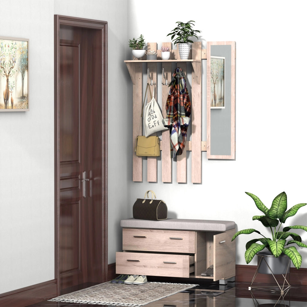 Armadio con specchio e scarpiera ¨C Zephmum ¨C Quercia 90x21.5x116 cm