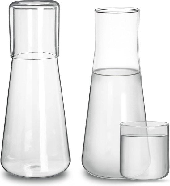 Acquario trasparente 800ml vaso di vetro - 2 pacchi con bicchiere - coperchio per comodino - cucina bagno camera da letto - decanter per succhi di frutta tè bibite - acqua di boca