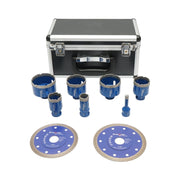 Set di 7 punte diamantate a corona da 10-68 mm, filettatura interna M14 + 2 dischi da 115 e 125 mm per piastrelle in ceramica, marmo e granito Breckner Germany