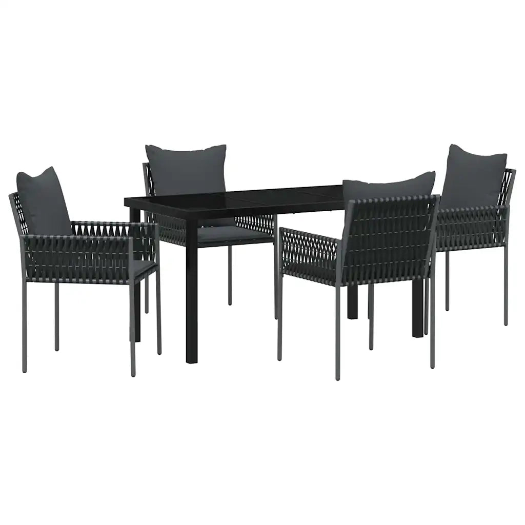 Set da Pranzo per Giardino 5 pcs Nero e Grigio Rattan in PE