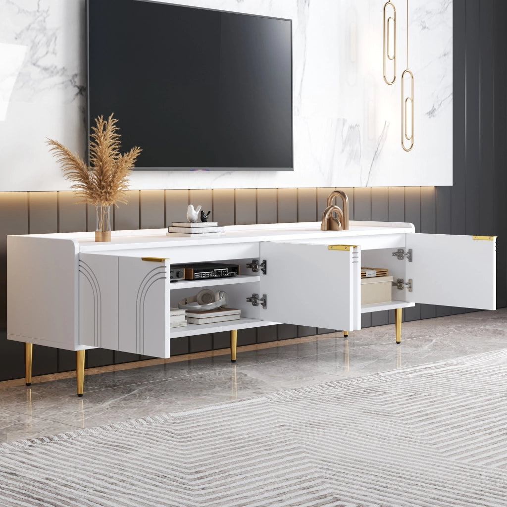 OKWISH Mobile TV con Vani Interni e Passacavi, Stile Moderno, per Soggiorno, in MDF, Bianco, 170×35×47.5 cm