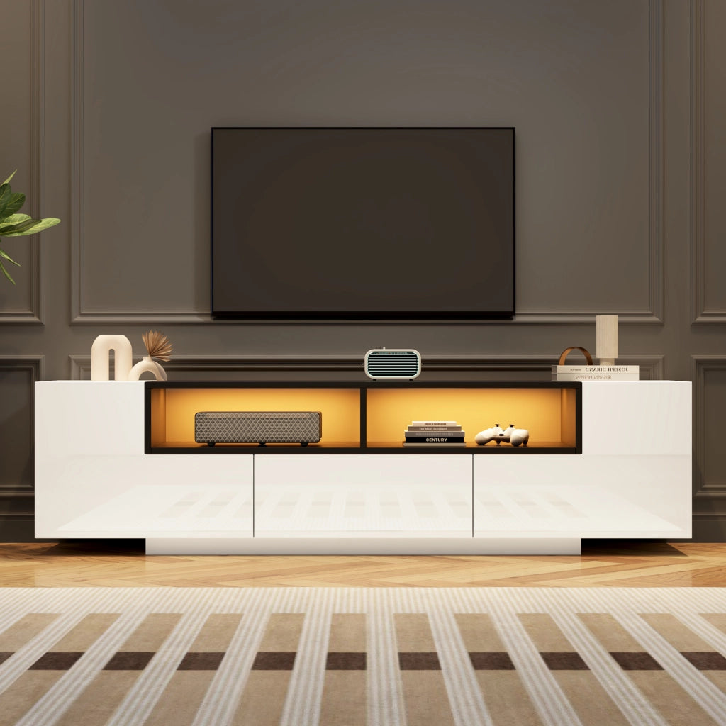 Mobile TV con LED; 2 vani a L; 1 cassetto e 2 vani aperti - 180 x 40 x 48 cm - bianco