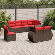 Set Divani da Giardino 8 pz con Cuscini Marrone in Polyrattan 3221643
