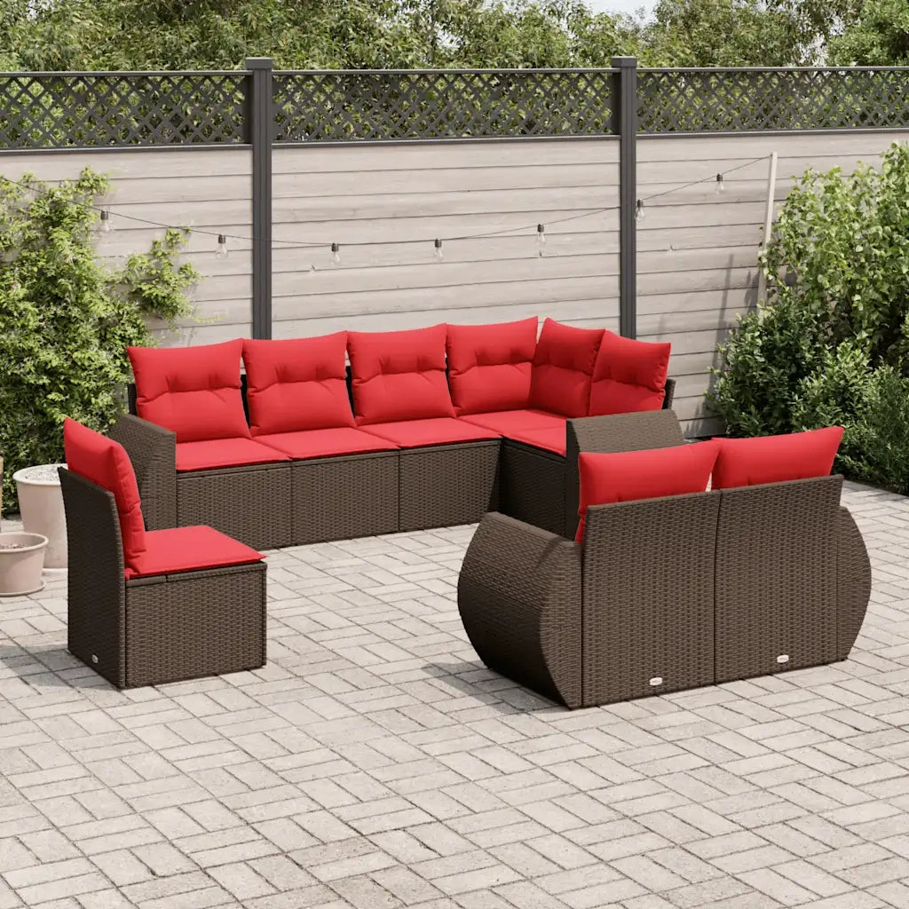 Set Divani da Giardino 8 pz con Cuscini Marrone in Polyrattan 3221643