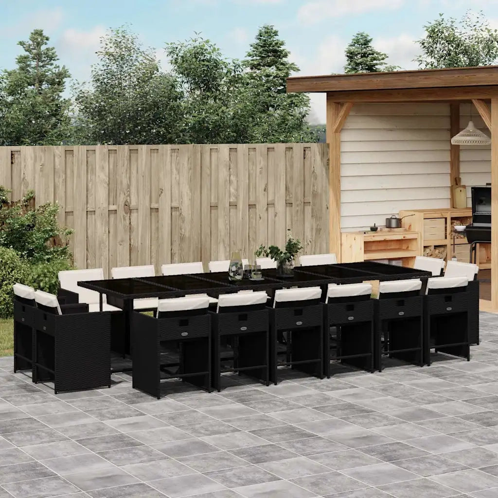 Set da Pranzo da Giardino 17 pz con Cuscini Nero in Polyrattan 3211242