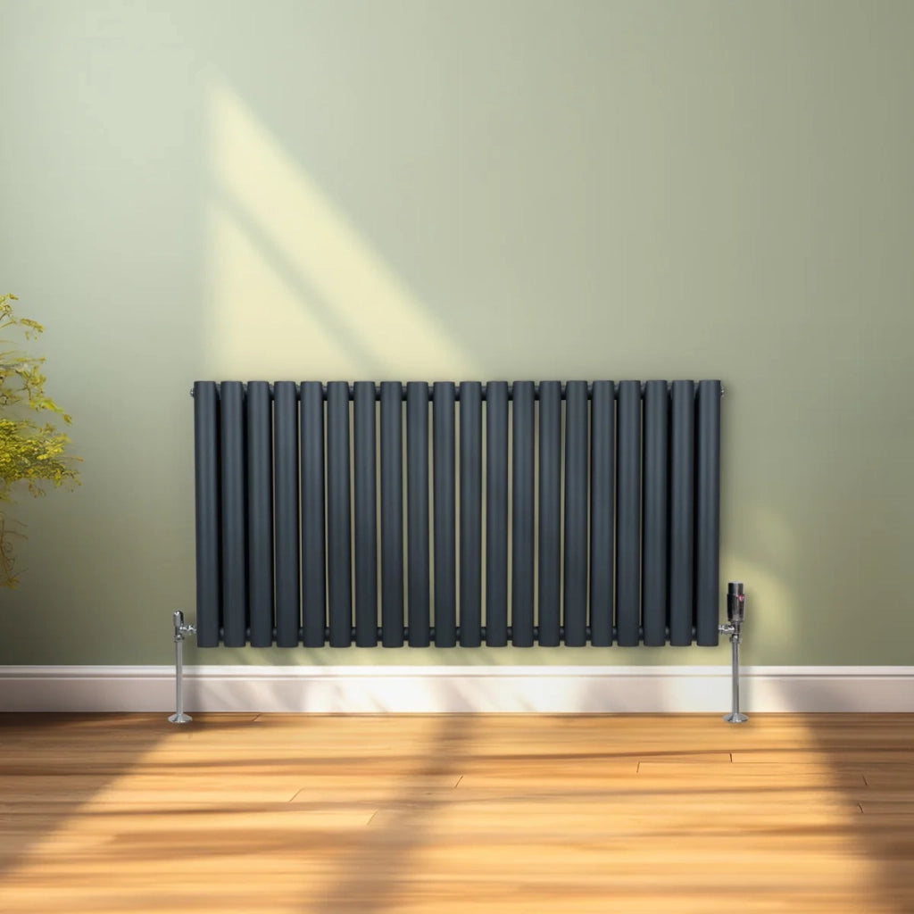 Radiatore a colonna ovale e valvole cromate TRV Designer grigio antracite 600 mm x 1200mm