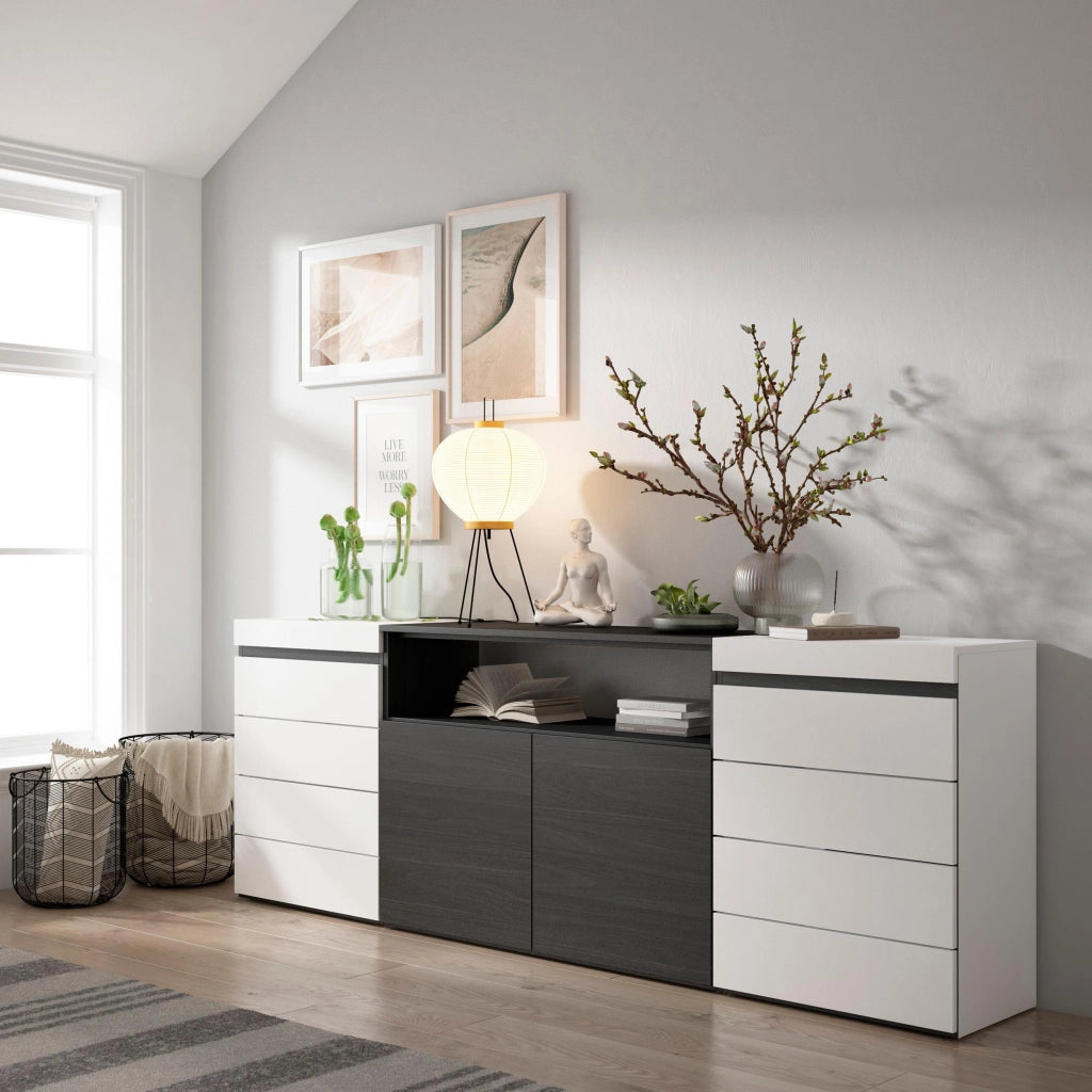 Cassettiera, 214x35x75cm, Camera da letto, Con Stoccaggio, Bianco e nero RF3423